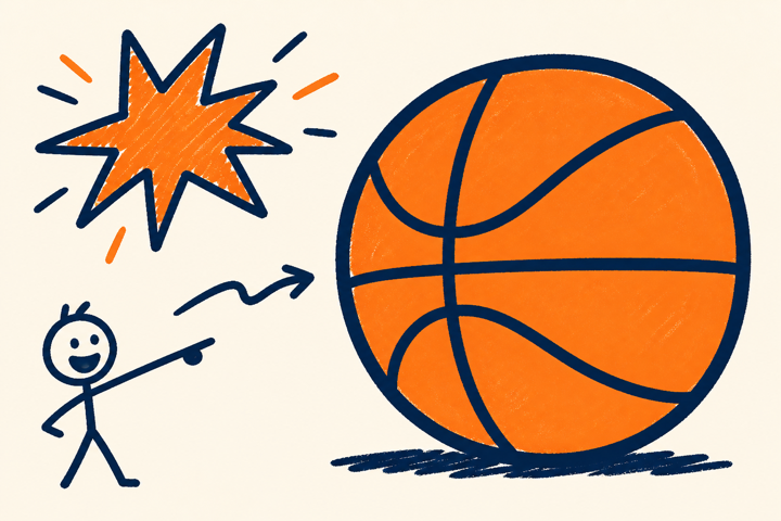 Cartoon basketball with excited scribbles